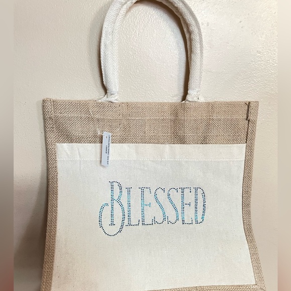 BLESSED Tote Bag - Blue Rhinestones - Picture 3 of 4